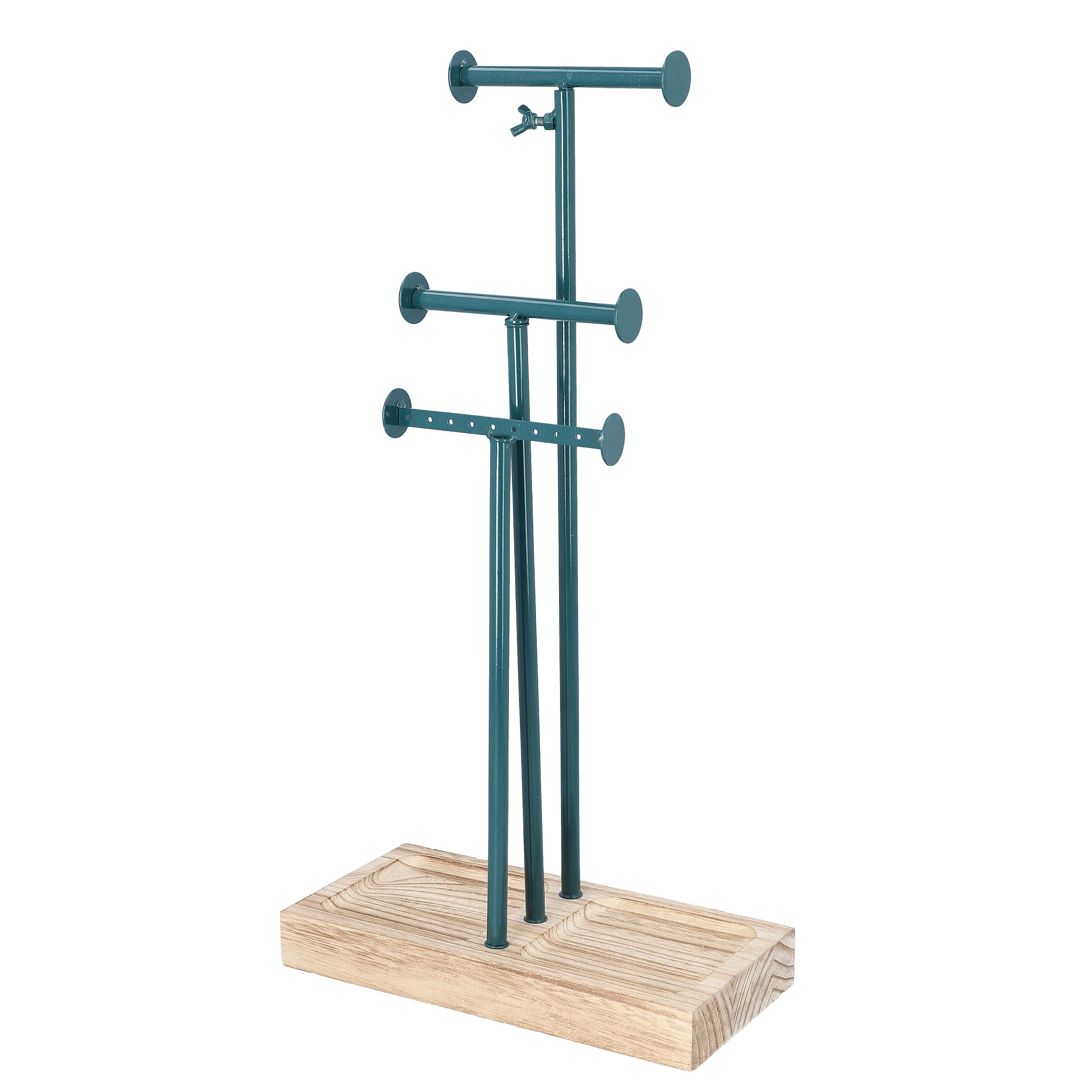 3 Tier Jewellery Stand in Teal Colour with Wooden Base