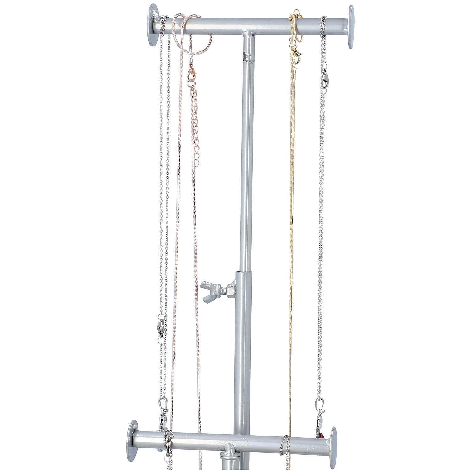 3 Tier Jewellery Stand in Silver Colour with Wooden Base