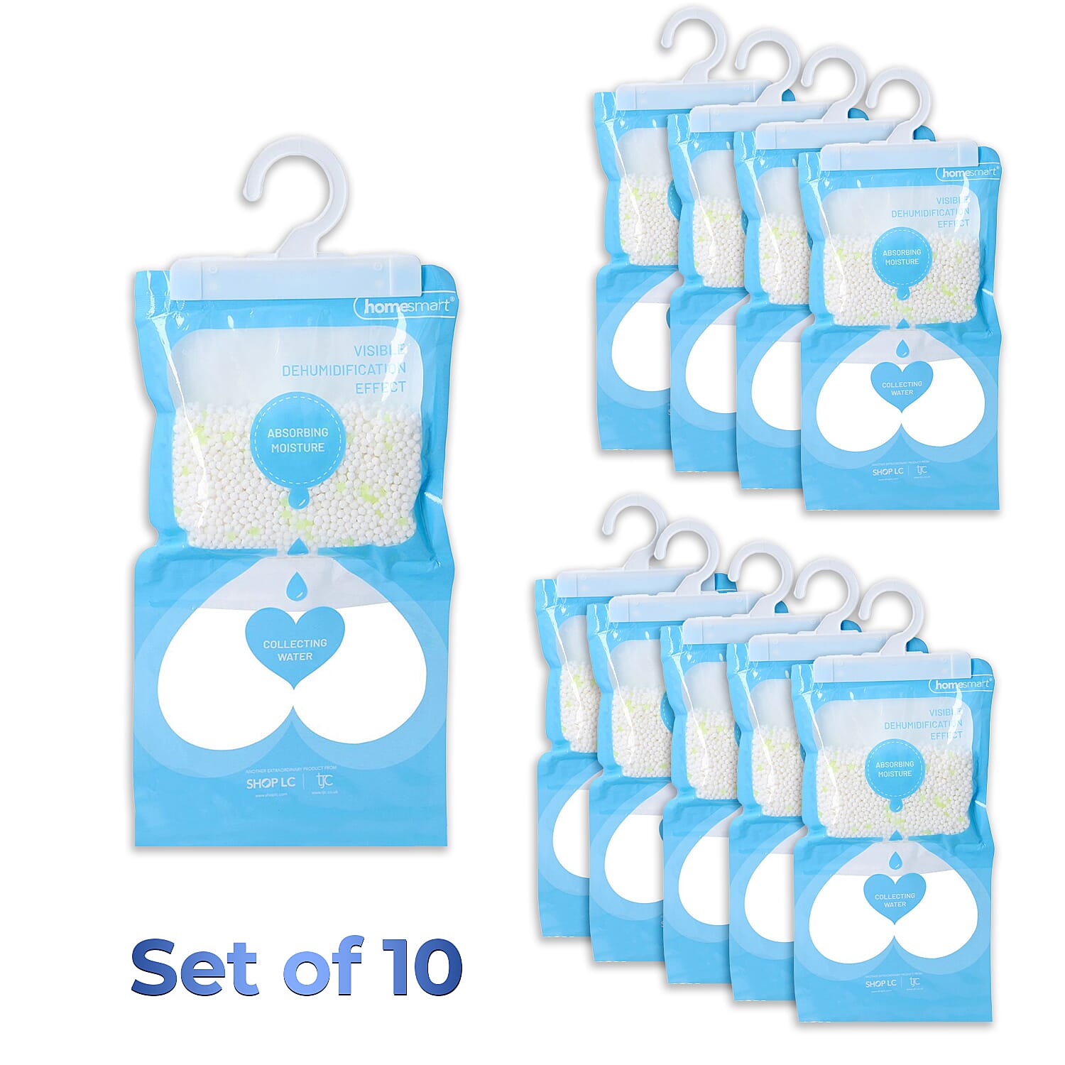 Set of 10 - HOMESMART Hanging Dehumidifier Bags - Absorb Moisture, Reduce Mould And Mildew (220gx10)