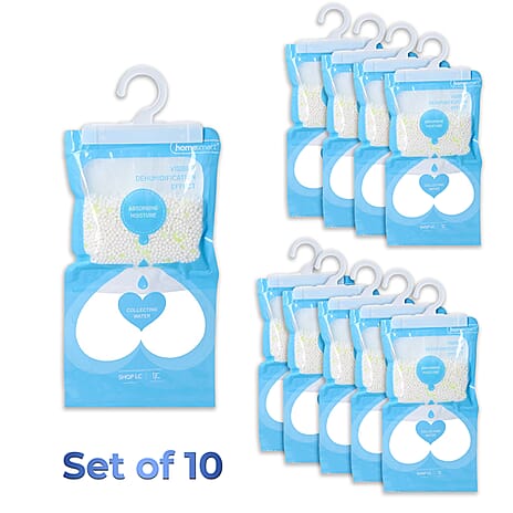 Set of 10 - HOMESMART Hanging Dehumidifier Bags - Absorb Moisture, Reduce Mould And Mildew (220gx10)