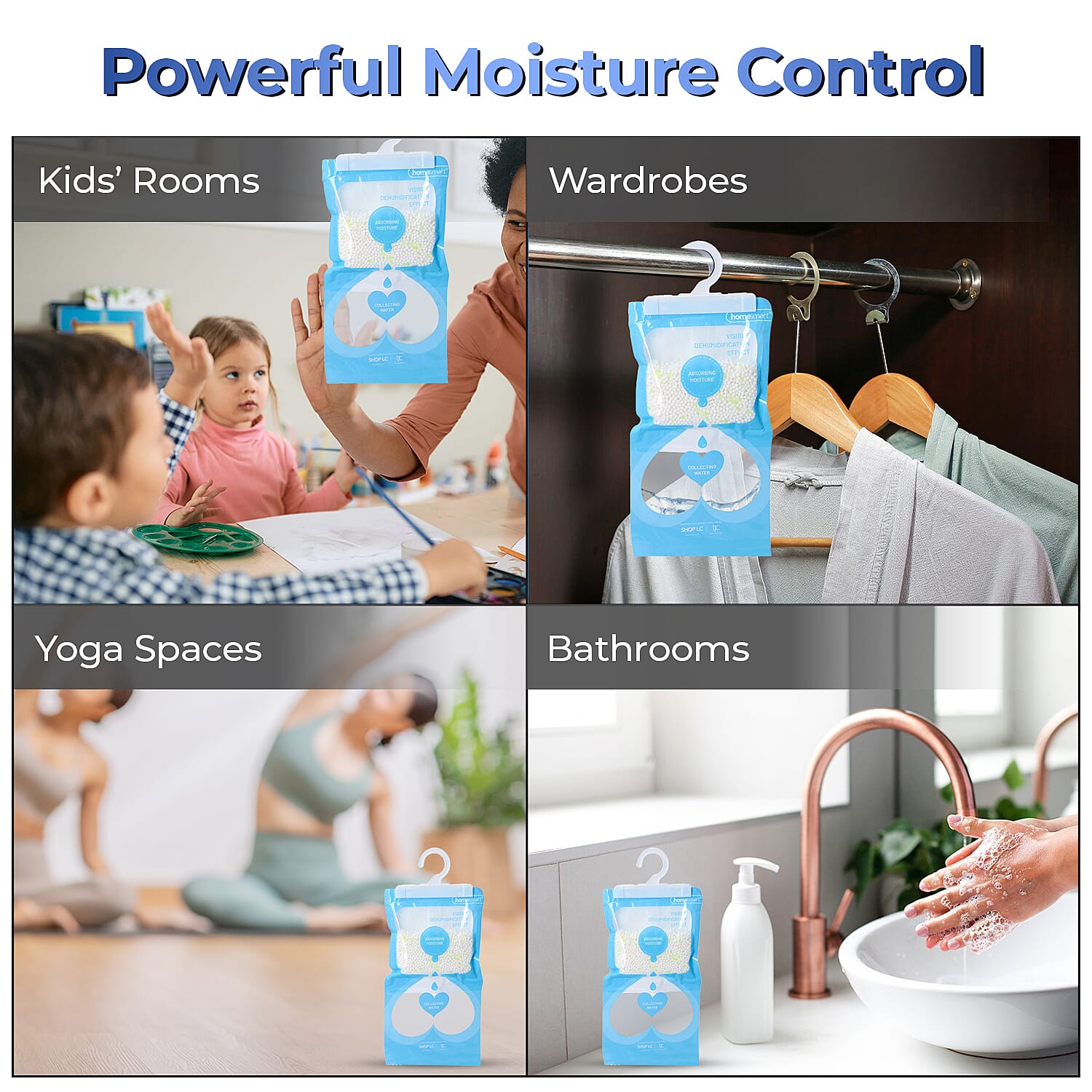 Set of 10 - HOMESMART Hanging Dehumidifier Bags - Absorb Moisture, Reduce Mould And Mildew (220gx10)