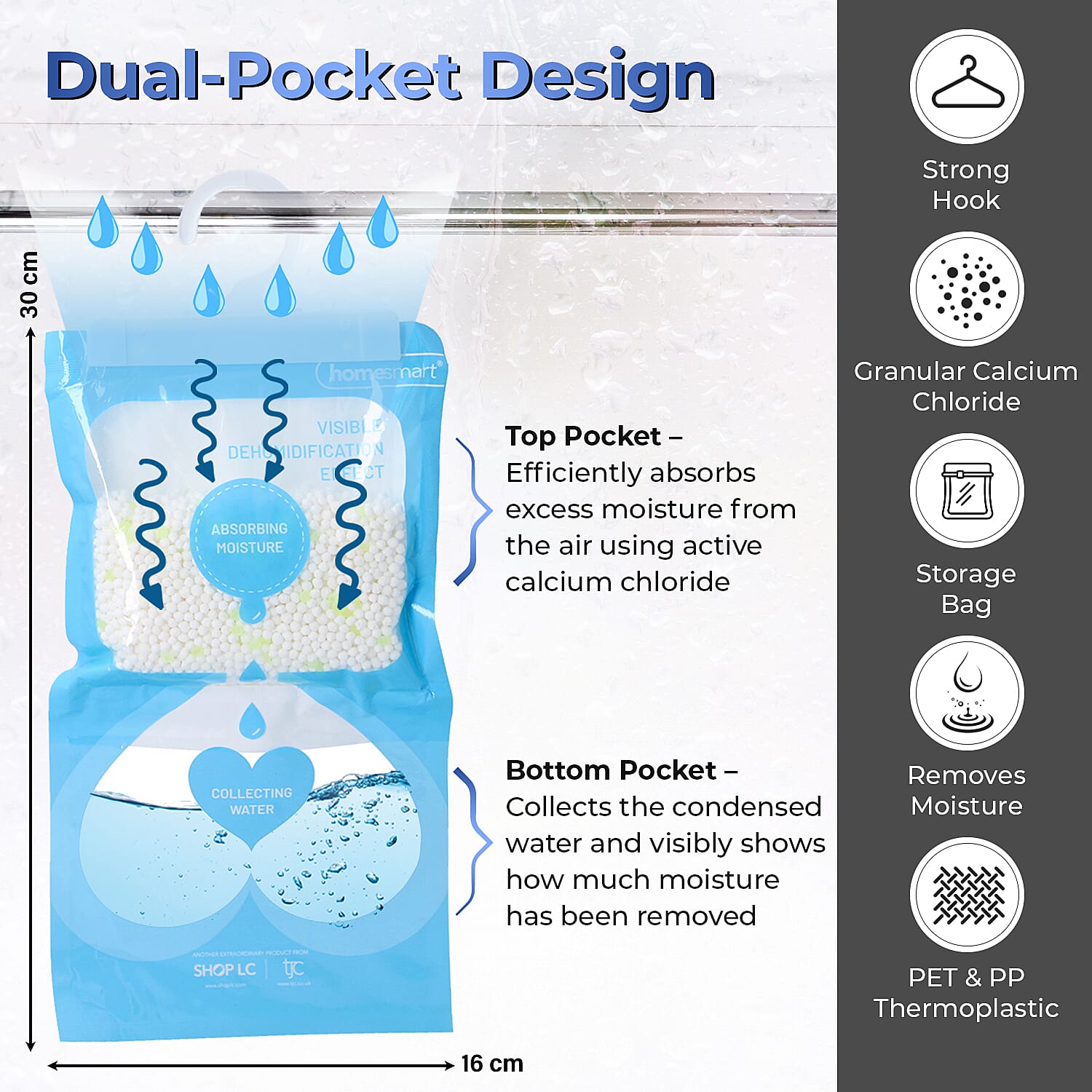 Set of 10 - HOMESMART Hanging Dehumidifier Bags - Absorb Moisture, Reduce Mould And Mildew (220gx10)