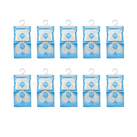 Set of 10 - HOMESMART Hanging Dehumidifier Bags - Absorb Moisture, Reduce Mould And Mildew (220gx10)- White & Blue