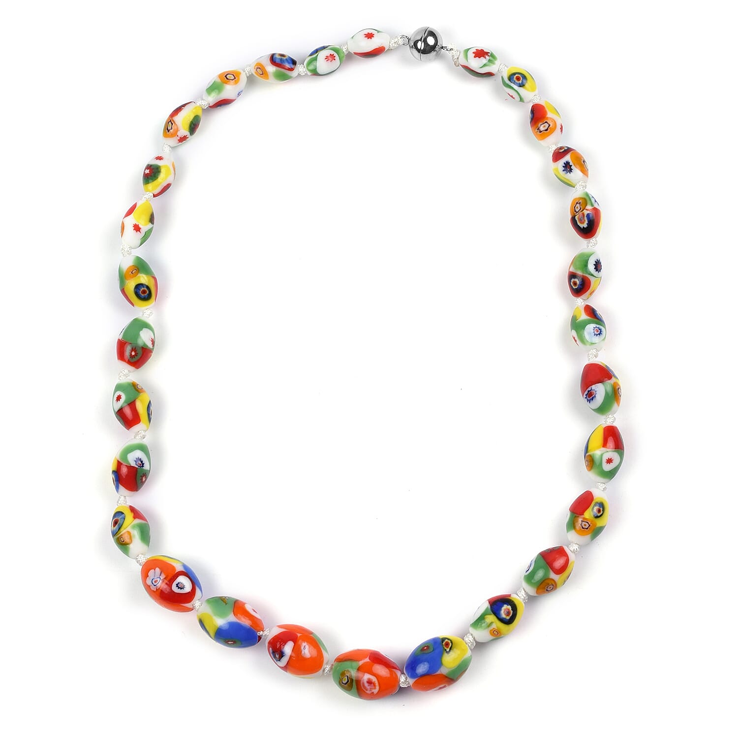 Murano Style Glass Beaded Necklace (Size 20) with Magnetic Lock in Stainless Steel