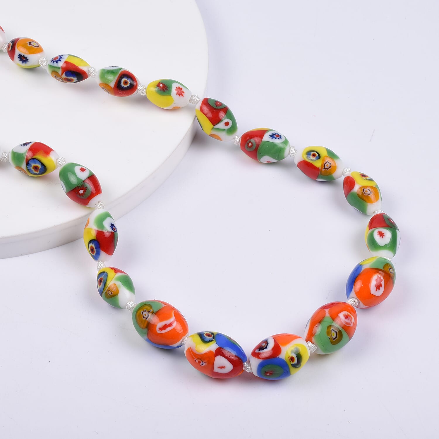 Murano Style Glass Beaded Necklace (Size 20) with Magnetic Lock in Stainless Steel