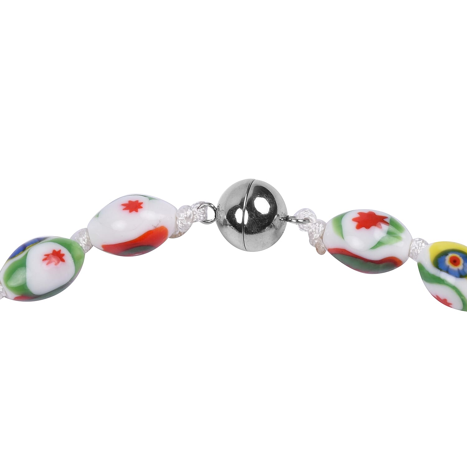 Murano Style Glass Beaded Necklace (Size 20) with Magnetic Lock in Stainless Steel