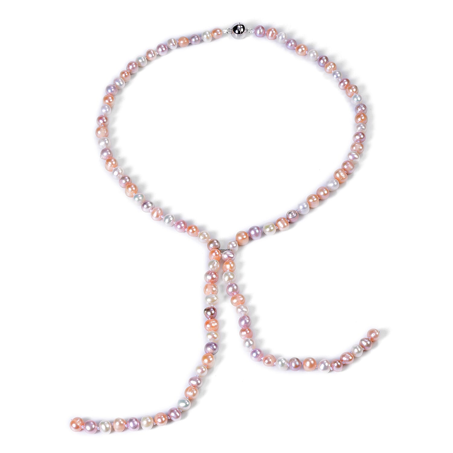 Designer Inspired-Multi Colour Freshwater Pearl Necklace in Sterling Silver