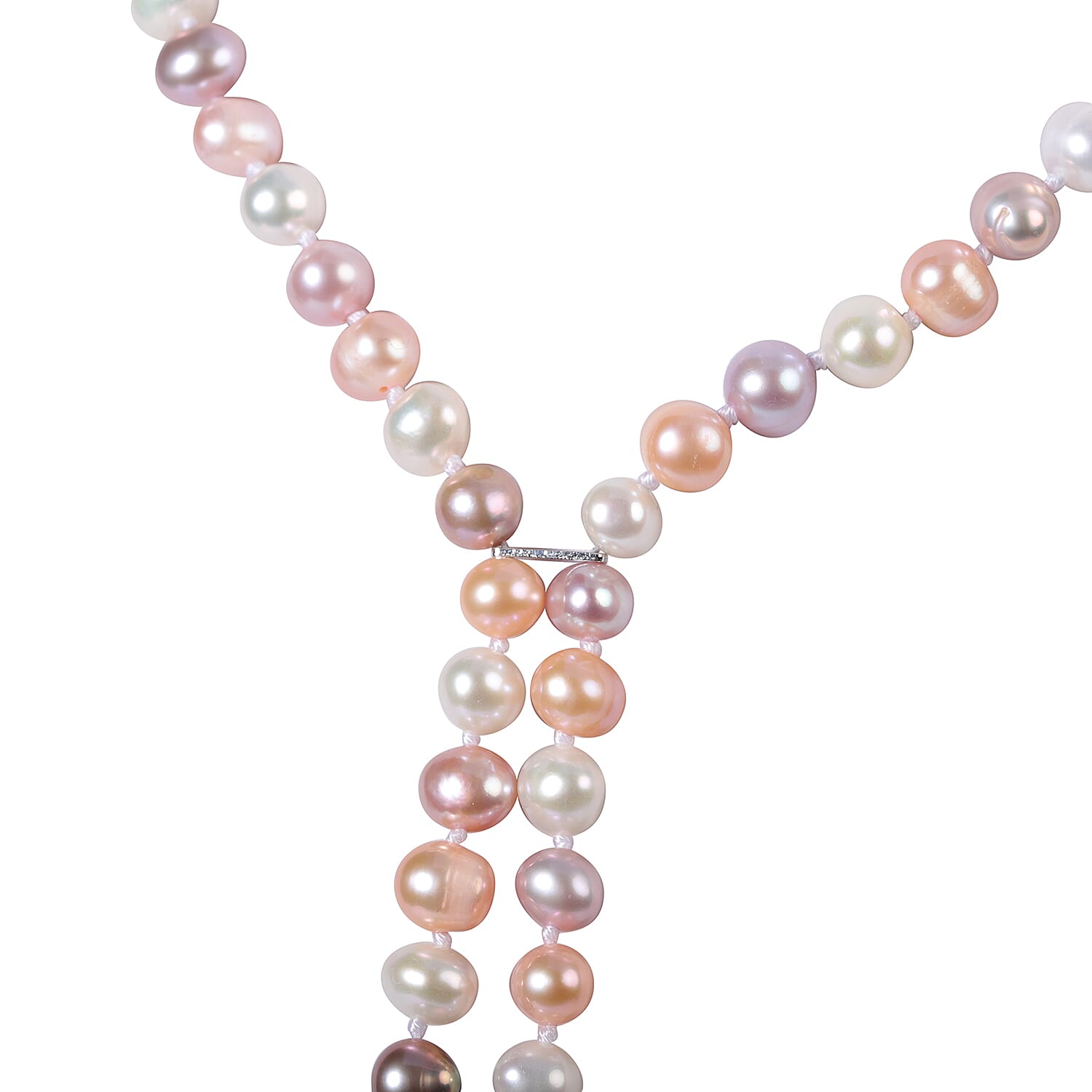Designer Inspired-Multi Colour Freshwater Pearl Necklace in Sterling Silver