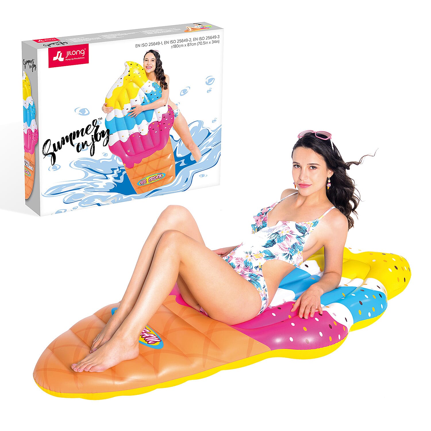 Inflatable Ice Cream Cone Pool Float- Yellow Colo