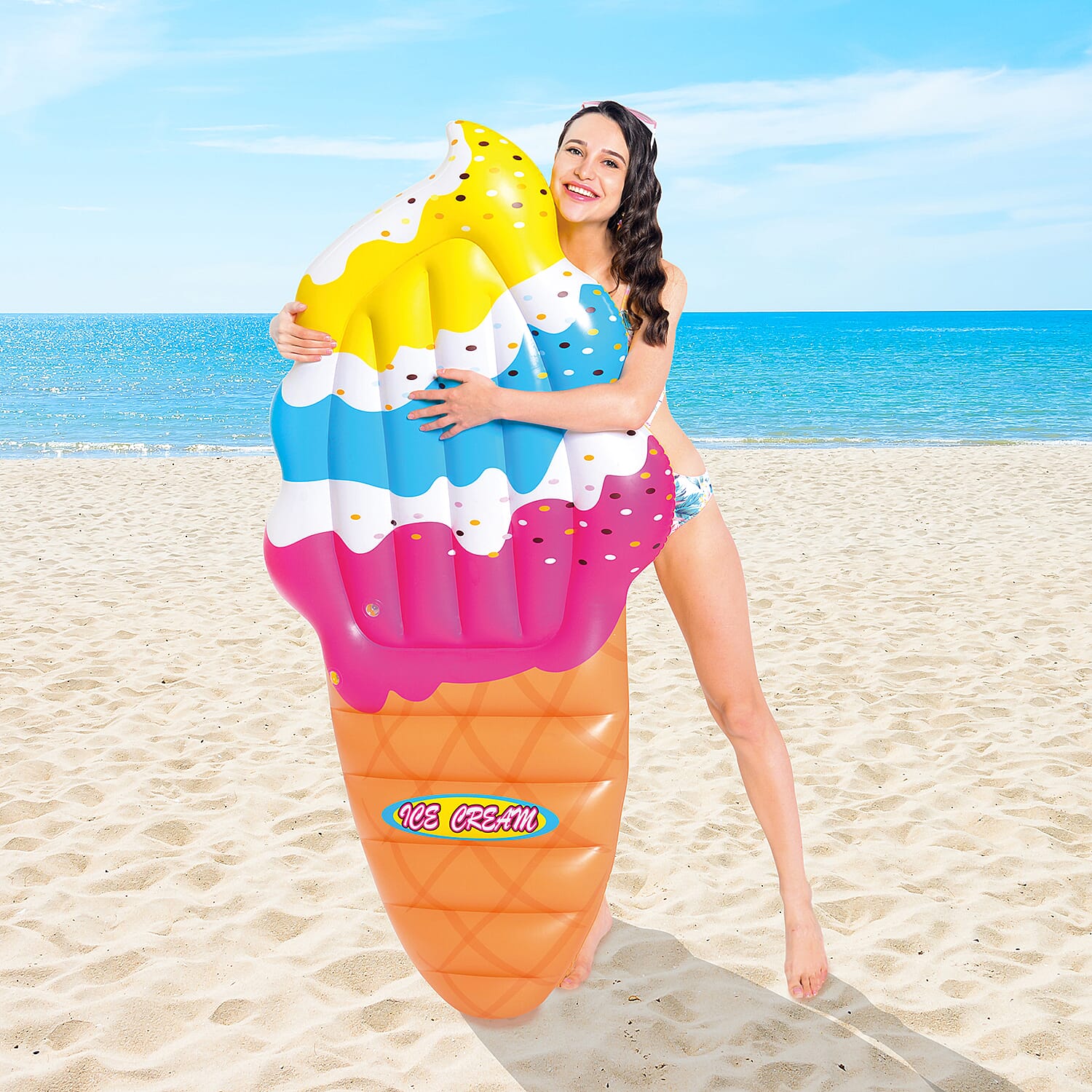 Inflatable Ice Cream Cone Pool Float- Yellow Colo