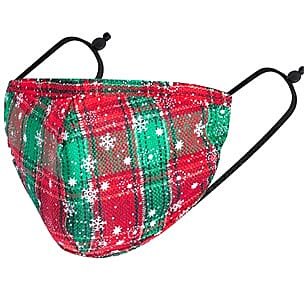 100% Cotton Snowflake Tartan Pattern Reusable Face Covering - Green, White and Red