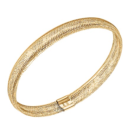 Italian Made 9K Yellow Gold Mesh Stretchable Bangle Size 7 Inch