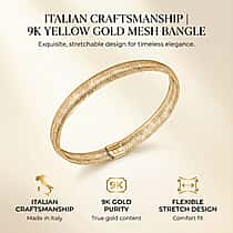 Italian Made 9K Yellow Gold Mesh Stretchable Bangle Size 7 Inch