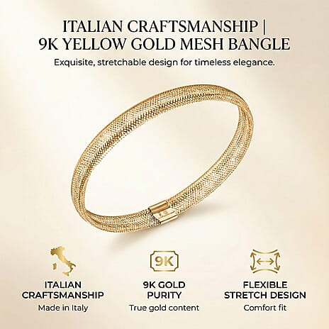 Maestro Collection- Italian Made 9K Yellow Gold Mesh Stretchable Bangle