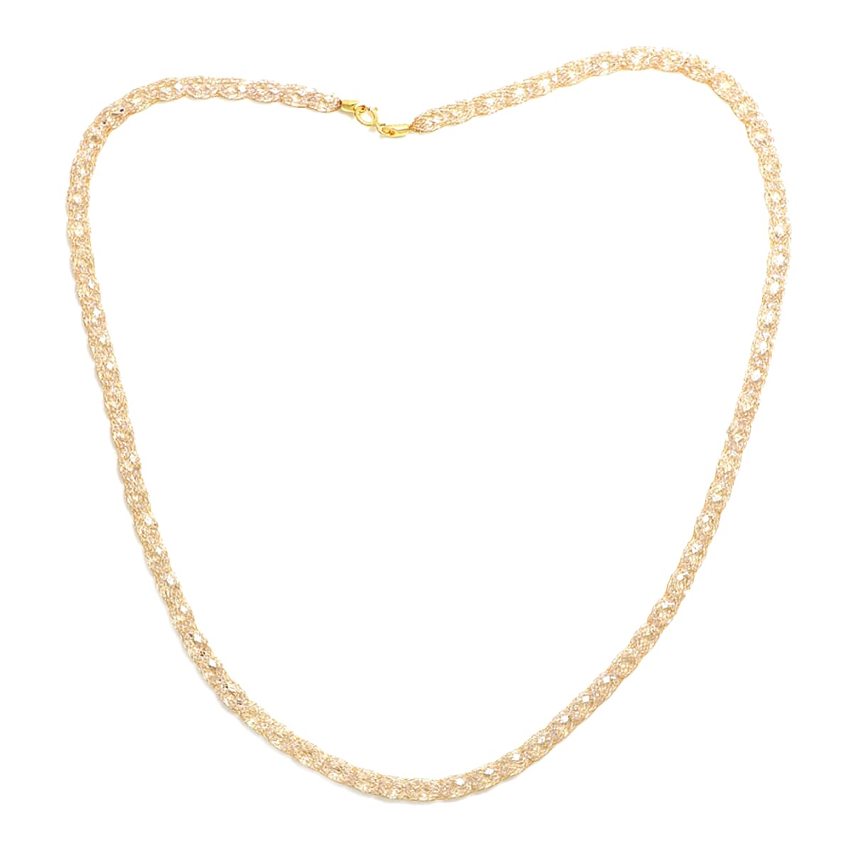 Italian Made 9K Yellow Gold Tuscan Crochet Cubic Zirconia Necklace (Size 18)