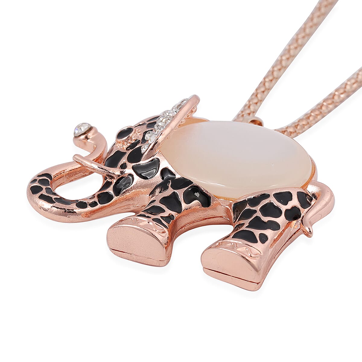 Simulated Diamond and Multi Gemstone Enamelled Elephant Pendant with Chain (Size 28 with 2 inch Extender)