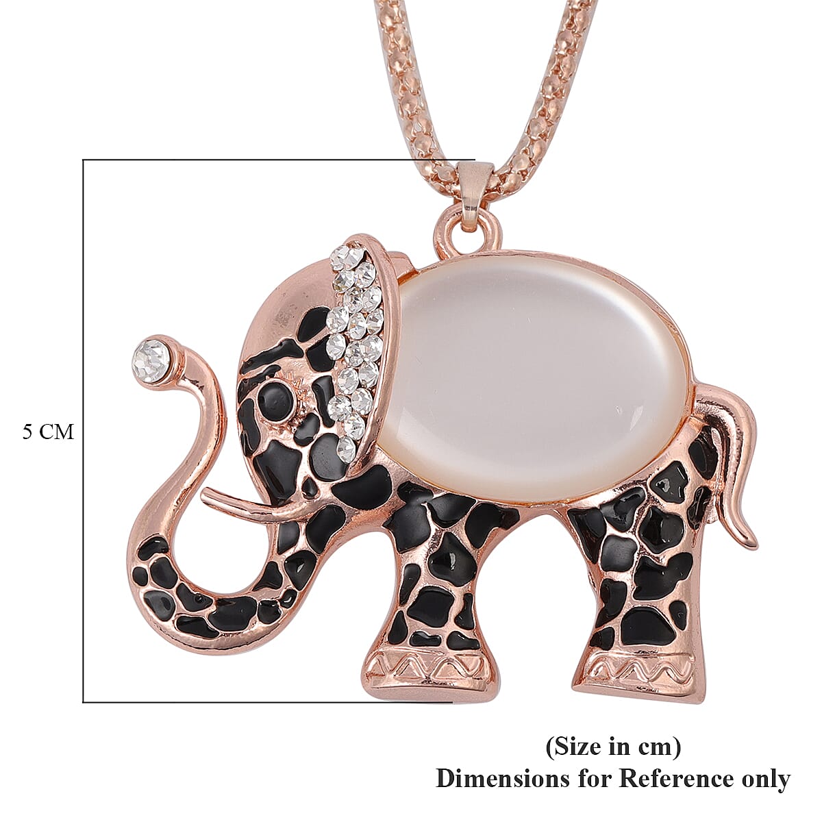 Simulated Diamond and Multi Gemstone Enamelled Elephant Pendant with Chain (Size 28 with 2 inch Extender)