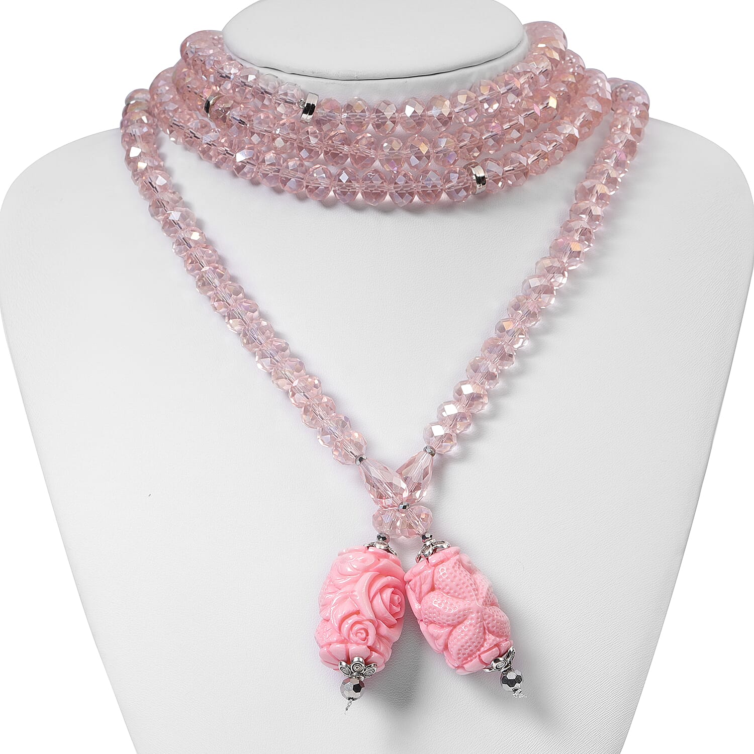 Pink Shell Pearl and Multi Gemstone Necklace (Size 60)