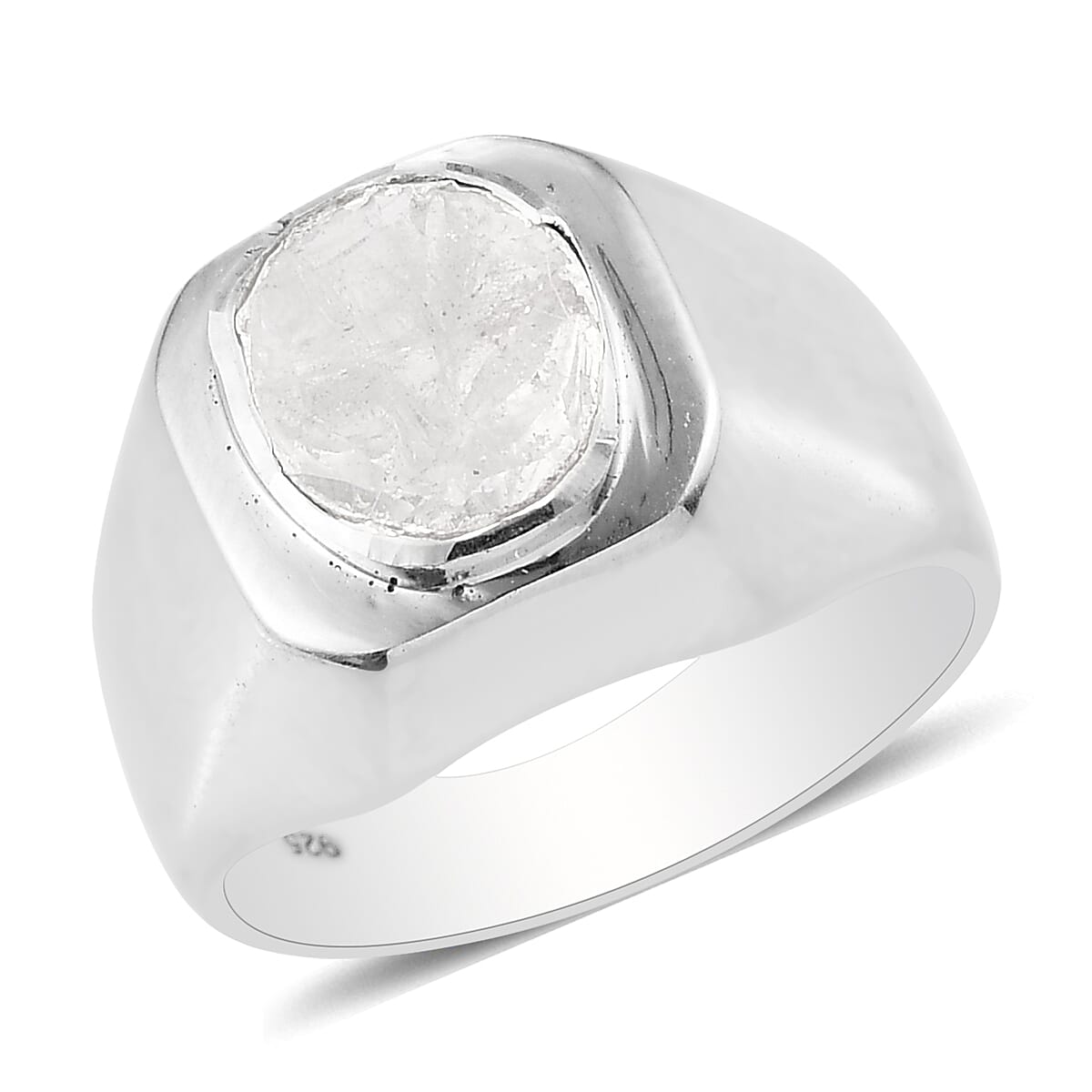 Artisan Crafted Polki Diamond Ring in Platinum Overlay Sterling Silver 0.33 Ct, Silver wt 8.00 Gms