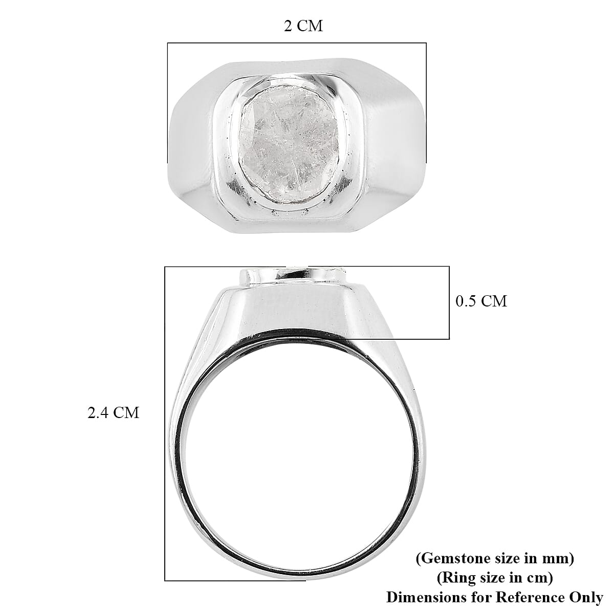 Artisan Crafted Polki Diamond Ring in Platinum Overlay Sterling Silver 0.33 Ct, Silver wt 8.00 Gms