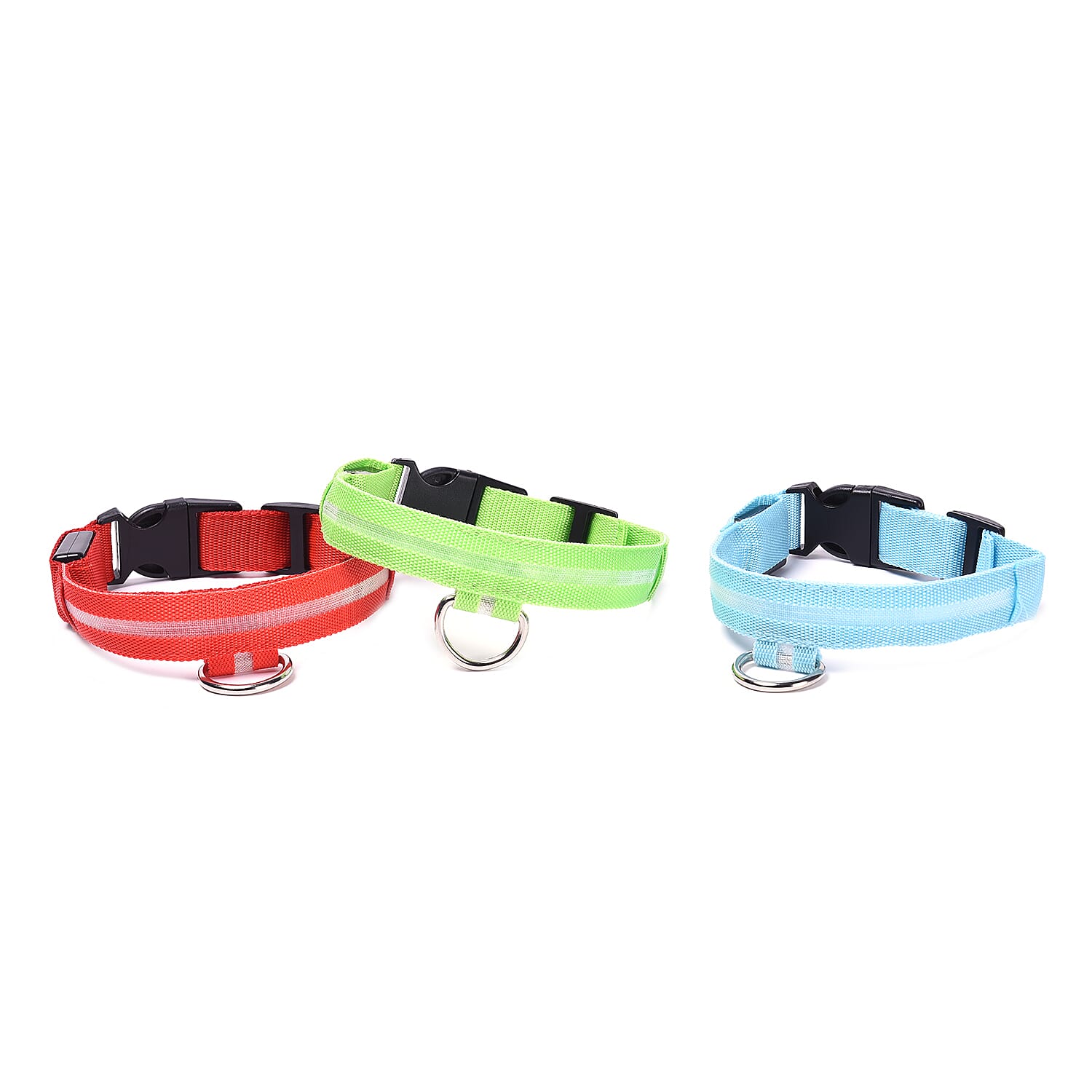 Set of 3 Adjustabe LED Pet Collars (Size S, 40-35cm) - Red, Blue and Green