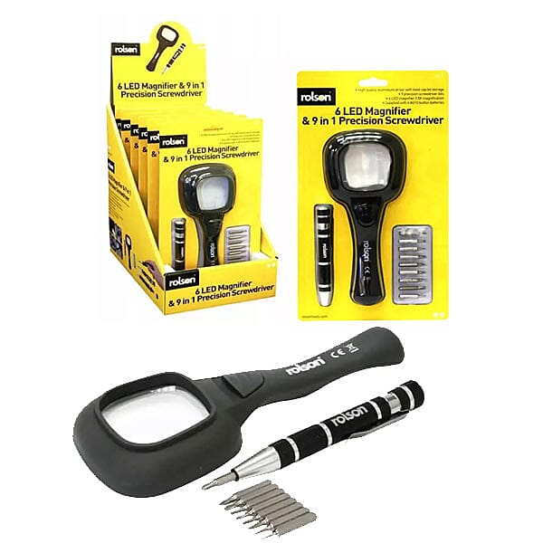 ROLSON 6 LED Magnifier (x2.5 Magnification) & 9-in-1 Precision Screwdriver