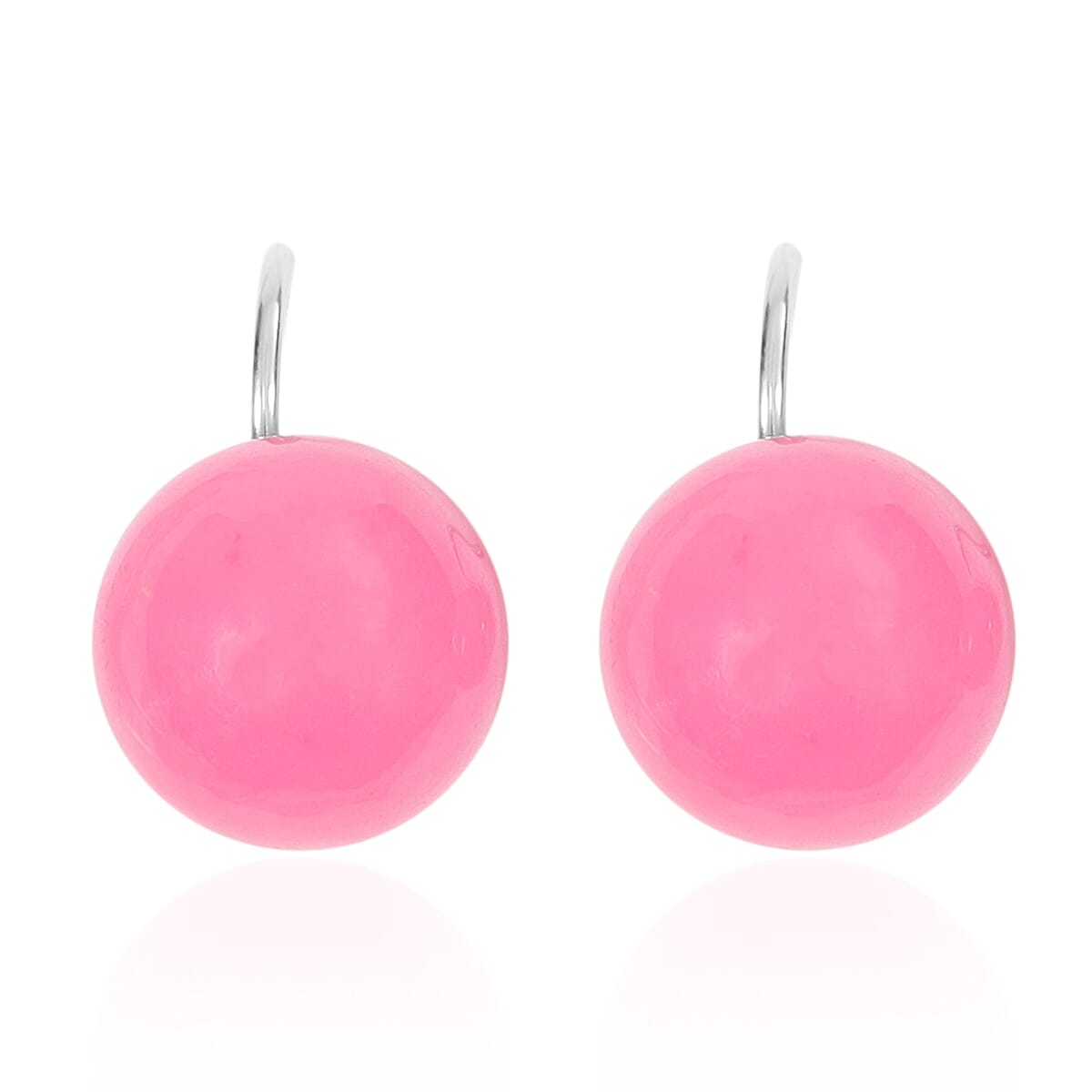 Pink Jade Bead Hook Earrings in Silver Tone 38.00 Ct.