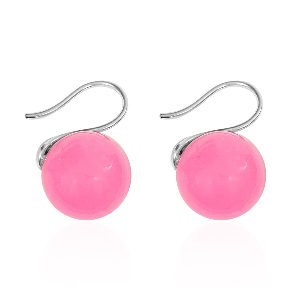 Pink Jade Bead Hook Earrings in Silver Tone 38.00 Ct.