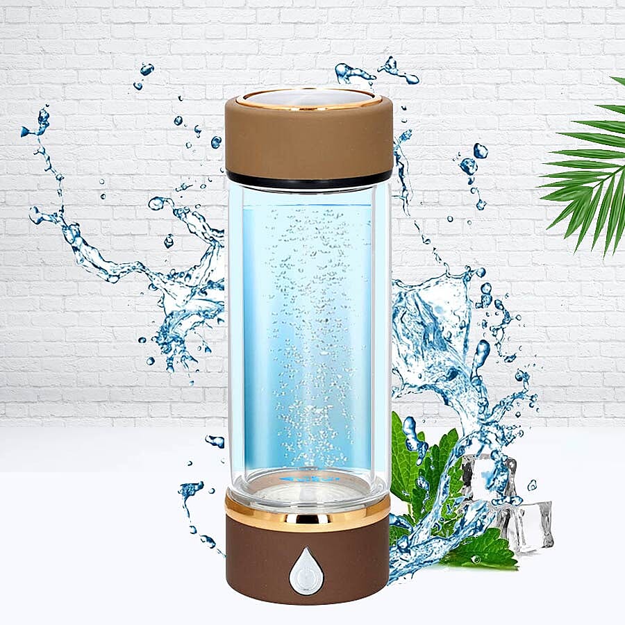 380ml Portable Hydrogen Water Generator Bottle with SPE and PEM Technology (Size 7x21 Cm) - Camel