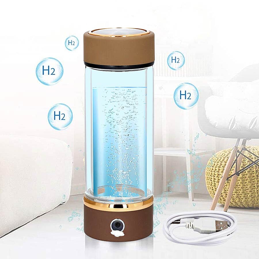 380ml Portable Hydrogen Water Generator Bottle with SPE and PEM Technology (Size 7x21 Cm) - Camel