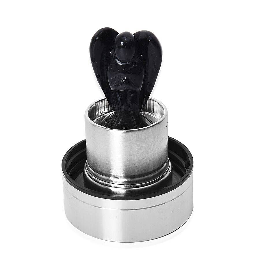 550 ML Black Obsidian Angel Figurine Crystal Elixir Water Bottle with Stainless Steel Cap (Size 24.5x6.5 Cm)