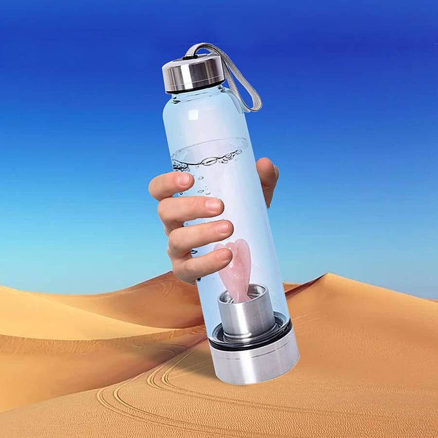 550 ML Rose Quartz Angel Figurine Crystal Elixir Water Bottle with Stainless Steel Cap (Size 24.5x6.5 Cm)