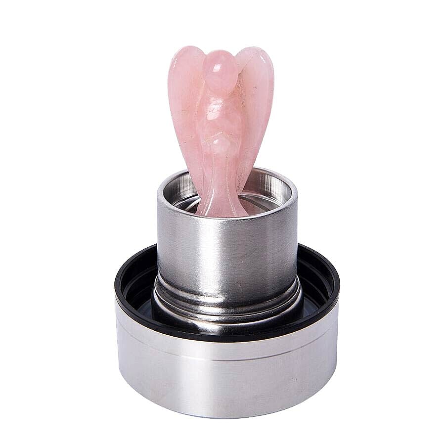 550 ML Rose Quartz Angel Figurine Crystal Elixir Water Bottle with Stainless Steel Cap (Size 24.5x6.5 Cm)