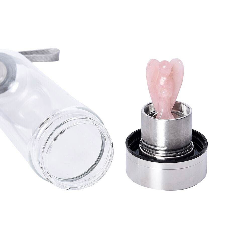 550 ML Rose Quartz Angel Figurine Crystal Elixir Water Bottle with Stainless Steel Cap (Size 24.5x6.5 Cm)