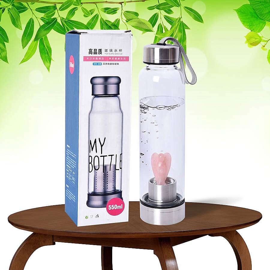 550 ML Rose Quartz Angel Figurine Crystal Elixir Water Bottle with Stainless Steel Cap (Size 24.5x6.5 Cm)