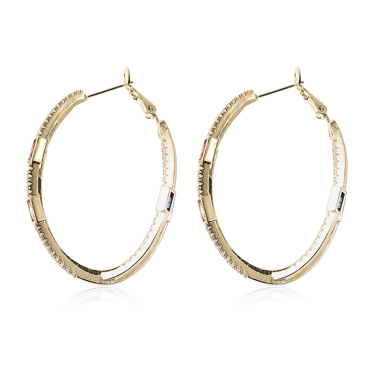 Simulated Multi Colour Gemstone Earrings with Clasp in Gold Tone