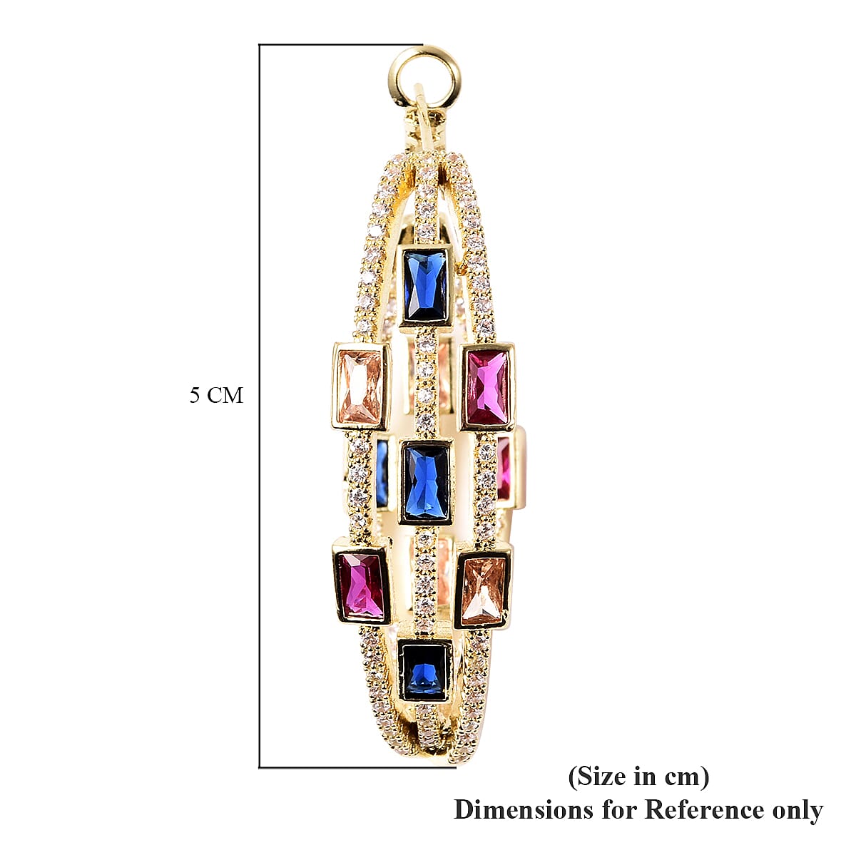 Simulated Multi Colour Gemstone Earrings with Clasp in Gold Tone