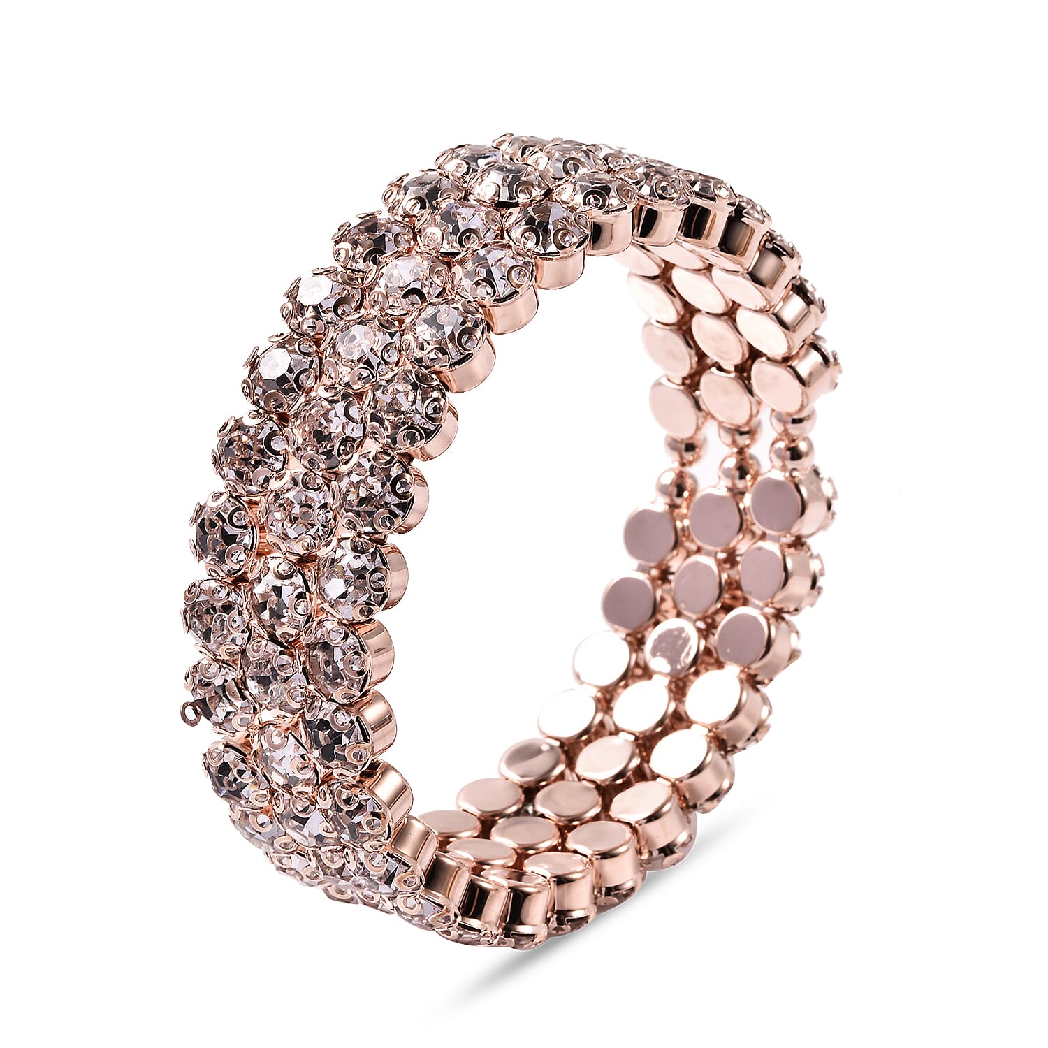 Austrian White Crystal Bangle (Size 6.5) in Rose Gold Tone