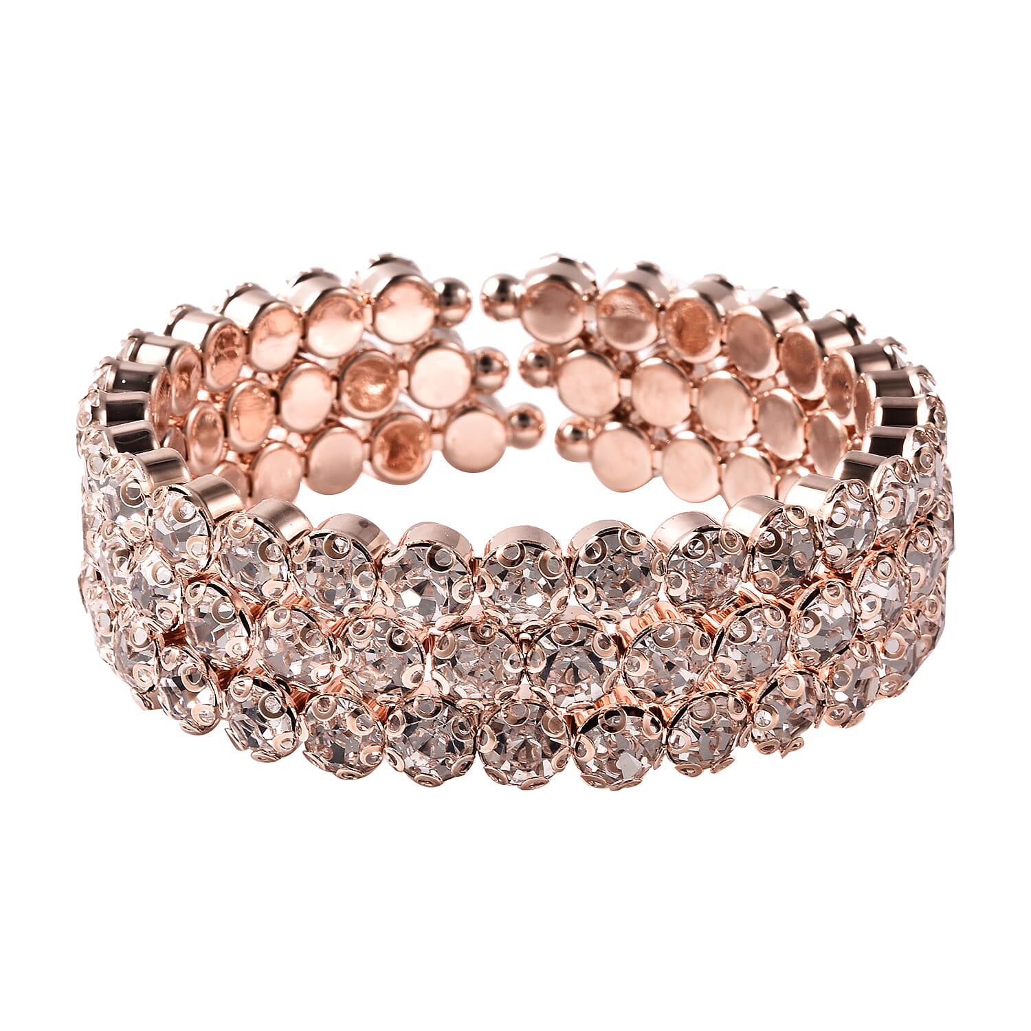 Austrian White Crystal Bangle (Size 6.5) in Rose Gold Tone