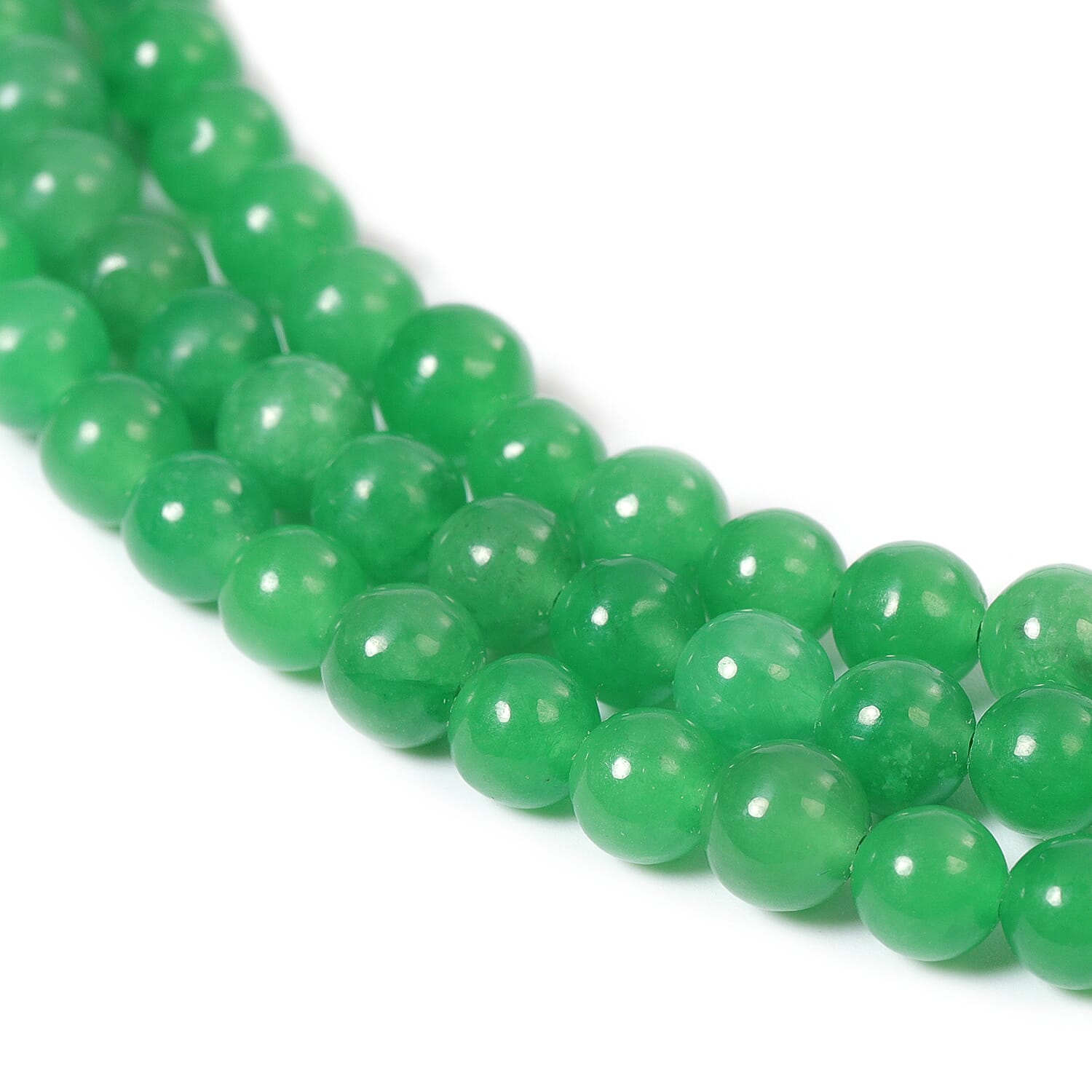 Green Jade Three Strand Bead Necklace (Size 18) with Magnetic Clasp in Sterling Silver 436.00 Ct.