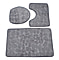 3 Piece Round Stone Embossed Pattern Bathmat Set - Toilet Mat, Bath Mat and Toilet Seat Cover in Grey