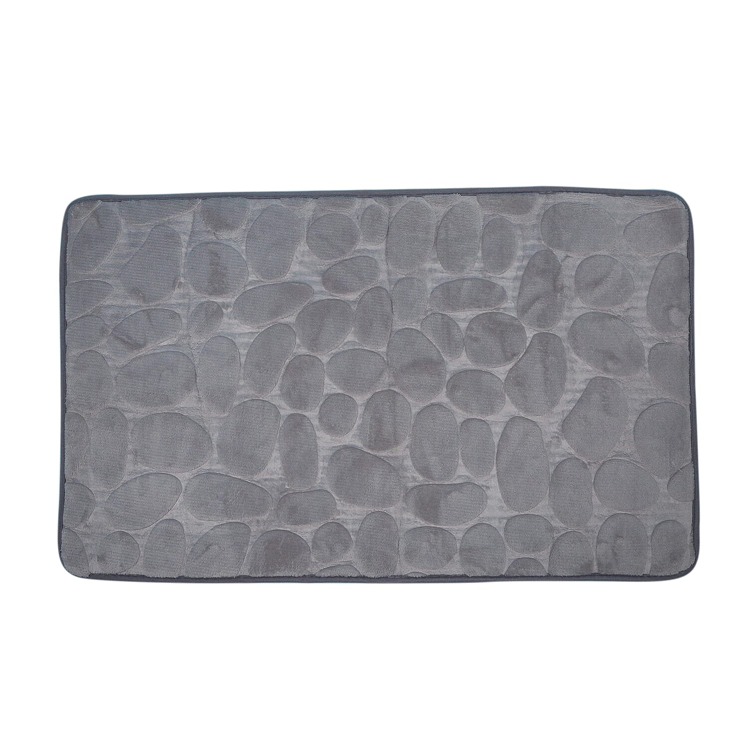 3 Piece Round Stone Embossed Pattern Bathmat Set - Toilet Mat, Bath Mat and Toilet Seat Cover in Grey