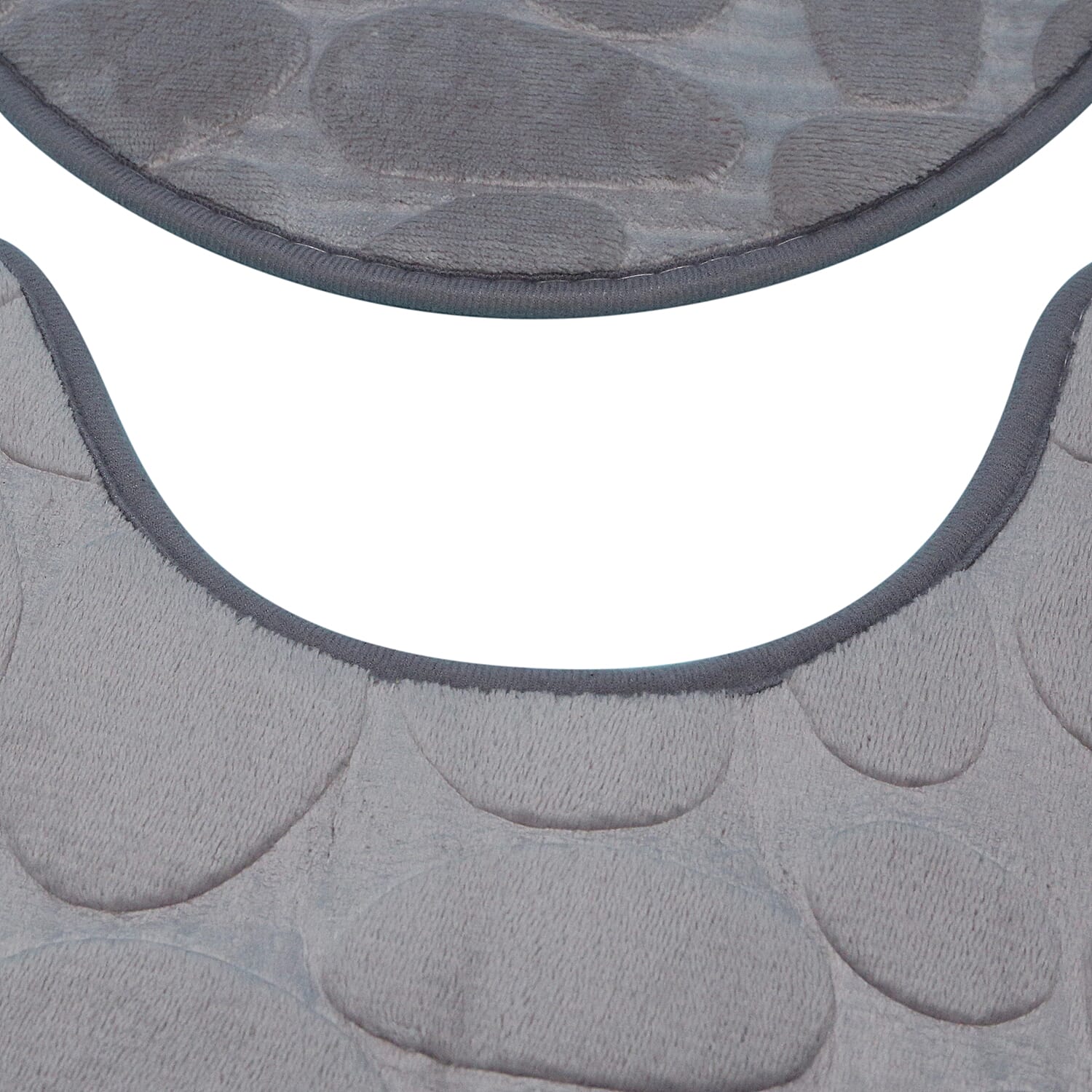 3 Piece Round Stone Embossed Pattern Bathmat Set - Toilet Mat, Bath Mat and Toilet Seat Cover in Grey