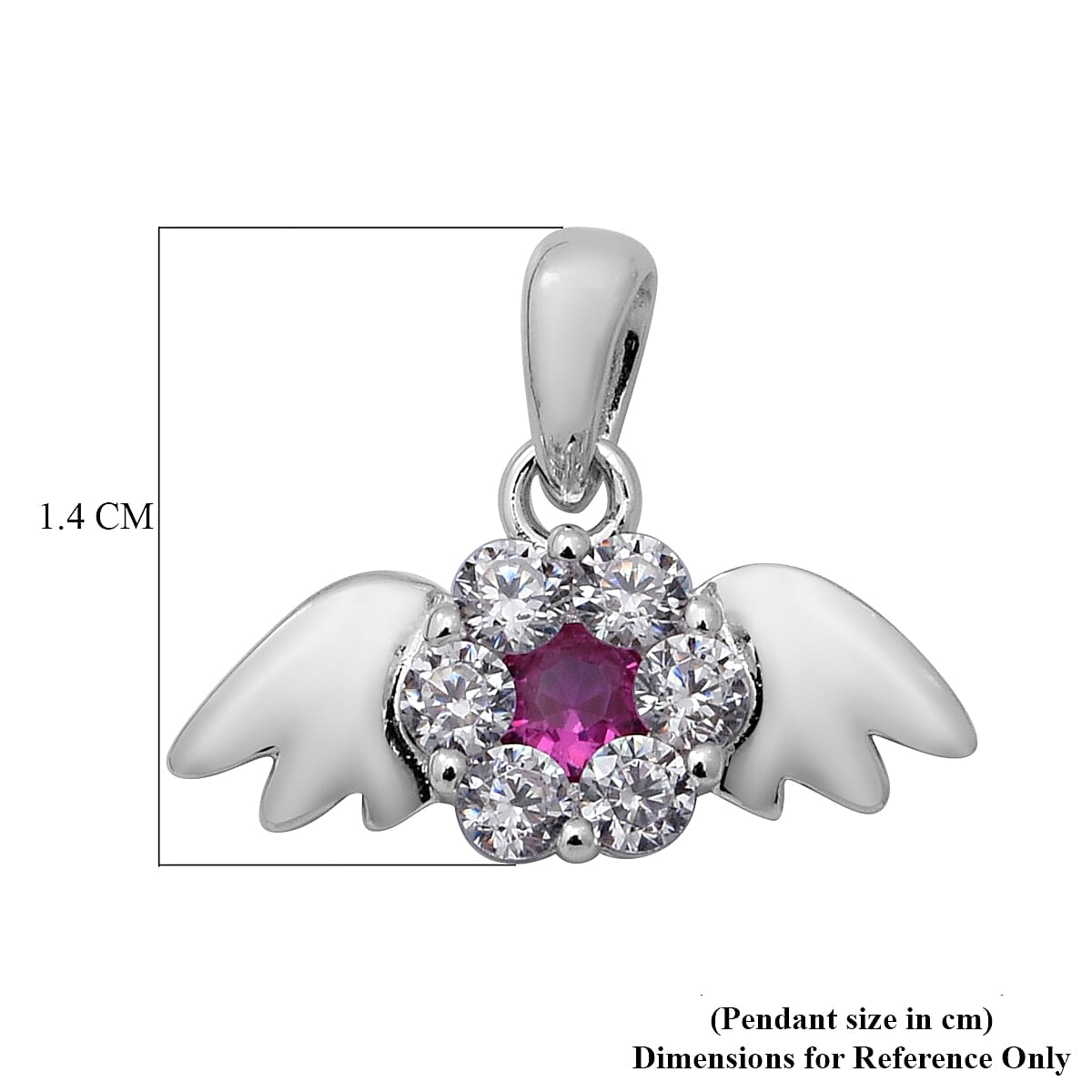 ELANZA Simulated Ruby and Simulated Diamond Angel Wing Theme Pendant in Rhodium Overlay Sterling Silver