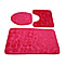 3 Piece Round Stone Embossed Pattern Bathmat Set - Toilet Mat, Bath Mat and Toilet Seat Cover in Pink