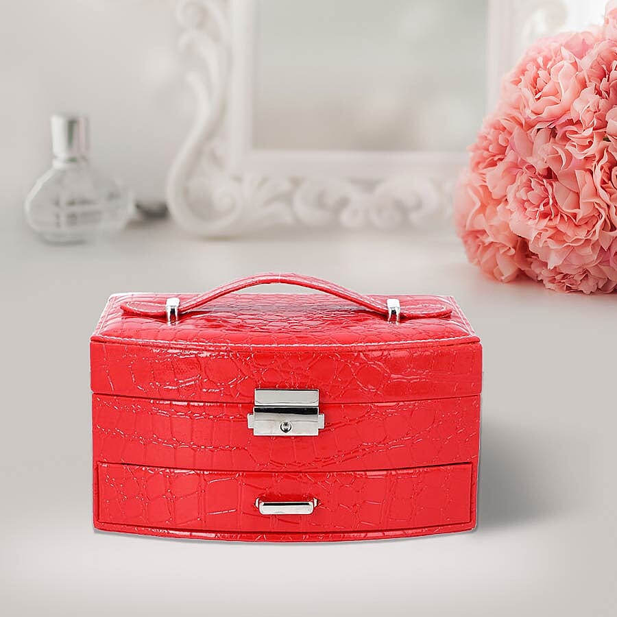Croc-Embossed Two Layer Jewellery Box in Red