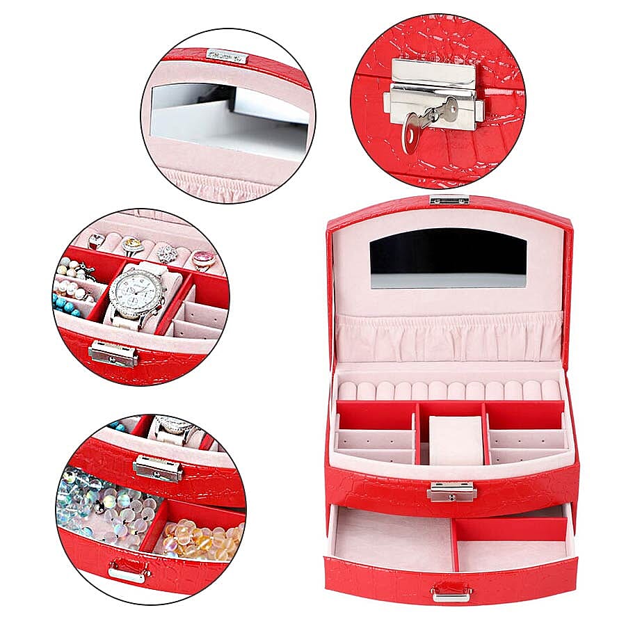 Croc-Embossed Two Layer Jewellery Box in Red
