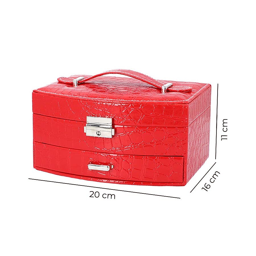 Croc-Embossed Two Layer Jewellery Box in Red