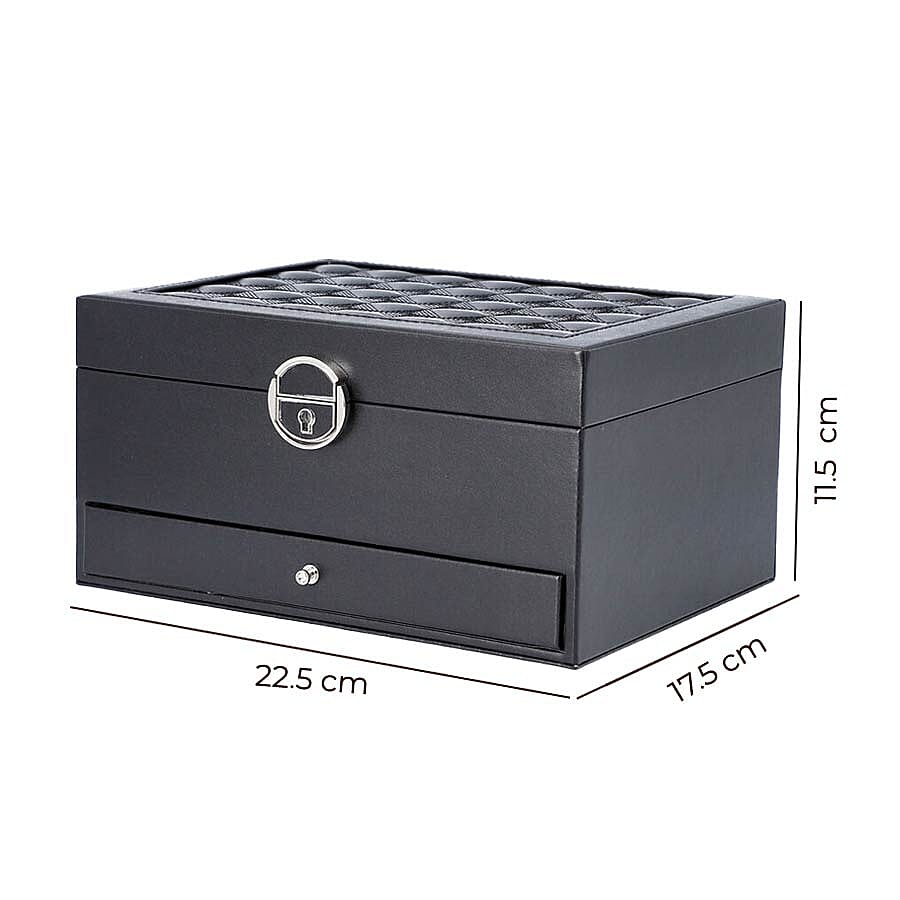 Checker Quilted Pattern Three-Layer Jewellery Box in Black
