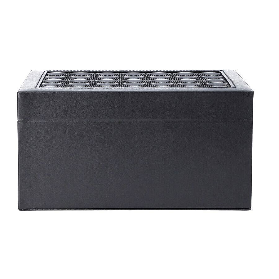 Checker Quilted Pattern Three-Layer Jewellery Box in Black